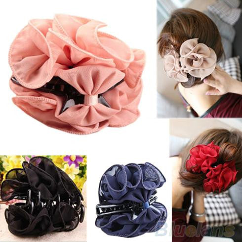 Beauty Chiffon Rose Flower Bow Jaw Clip